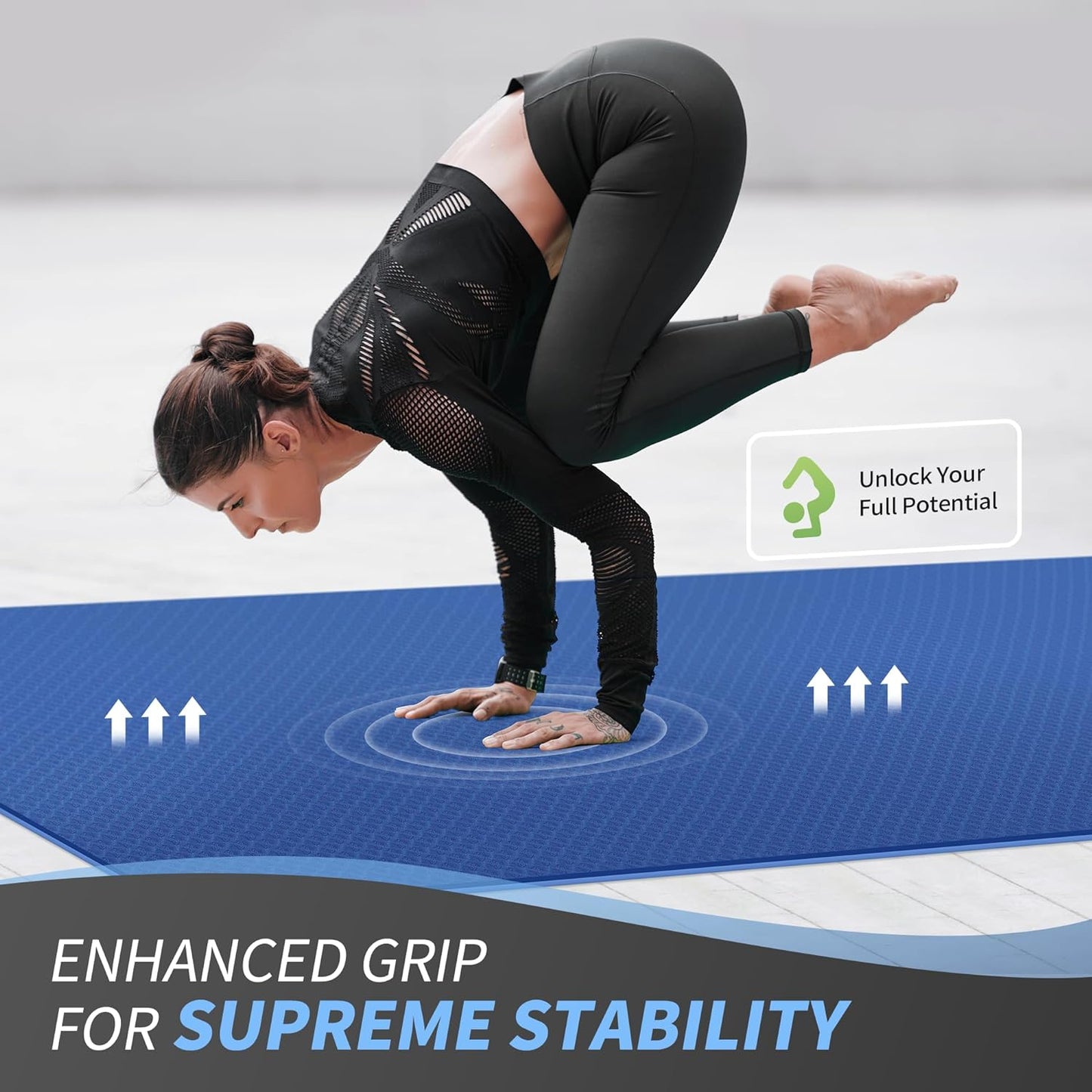 Large Yoga Mat (6'X 4'), Extra Wide Workout Mat for Men and Women, 0.24''/0.32''/0.4''/0.48'' Thick Exercise Fitness TPE Mat for Home Gym, Yoga, Pilates, Workout (Barefoot Exercise)